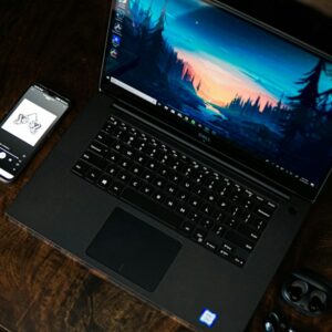 Laptop and phone on a desk